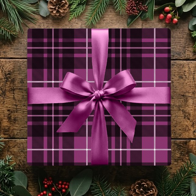Papel De Presente Roxo Ameixa Xadrez Natal Tradicional Festa (Criador carregado)