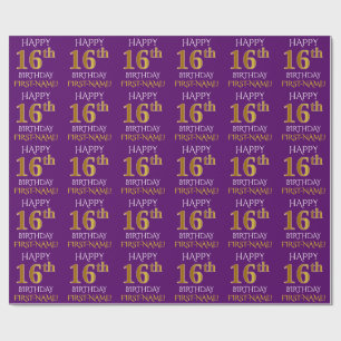 Papel De Presente Roxo, ANIVERSÁRIO FELIZ Dourado do falso "16o "