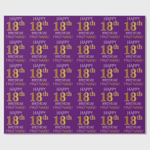 Papel De Presente Roxo, ANIVERSÁRIO FELIZ Dourado do falso "18o "