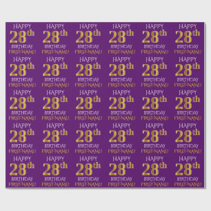 Papel De Presente Roxo, ANIVERSÁRIO FELIZ Dourado do falso "28o "