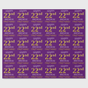 Papel De Presente Roxo, ANIVERSÁRIO FELIZ Dourado do falso "2ò "