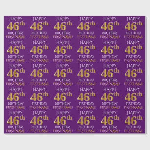 Papel De Presente Roxo, ANIVERSÁRIO FELIZ Dourado do falso "46th "