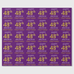 Papel De Presente Roxo, ANIVERSÁRIO FELIZ Dourado do falso "48th "
