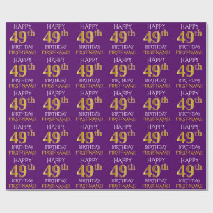 Papel De Presente Roxo, ANIVERSÁRIO FELIZ Dourado do falso "49th "