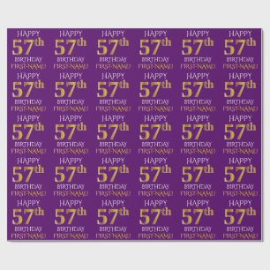 Papel De Presente Roxo, ANIVERSÁRIO FELIZ Dourado do falso "57th "