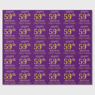 Papel De Presente Roxo, ANIVERSÁRIO FELIZ Dourado do falso "59th "