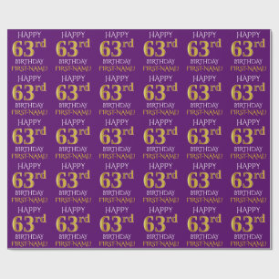 Papel De Presente Roxo, ANIVERSÁRIO FELIZ Dourado do falso "63rd "