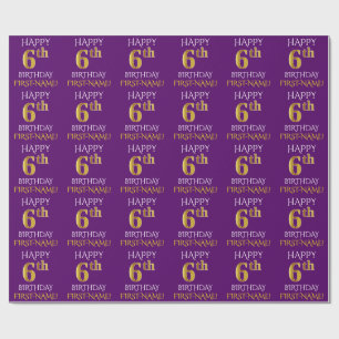 Papel De Presente Roxo, ANIVERSÁRIO FELIZ Dourado do falso "6o "