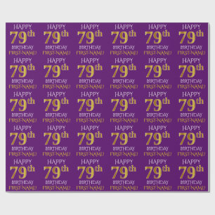Papel De Presente Roxo, ANIVERSÁRIO FELIZ Dourado do falso "79.o "