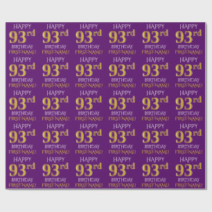 Papel De Presente Roxo, ANIVERSÁRIO FELIZ Dourado do falso "93rd "