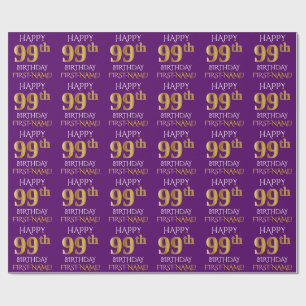 Papel De Presente Roxo, ANIVERSÁRIO FELIZ Dourado do falso "99.o "