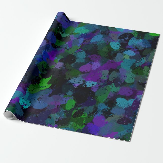 Papel De Presente Roxo, Azul e Preto Abstrato  (Desenrolado)