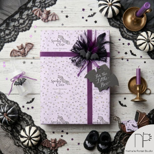 Papel De Presente Roxo Batty, Estrelas & Luas Fofo Assustador
