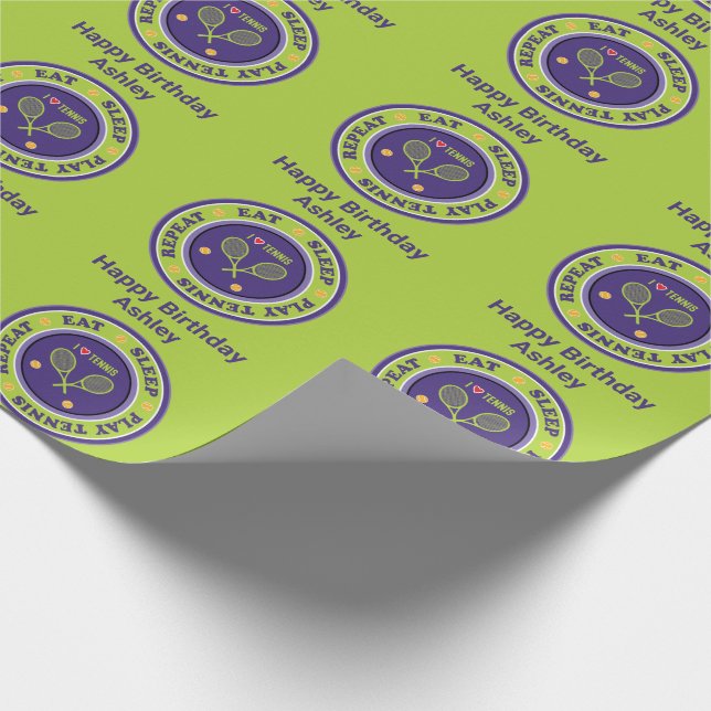Papel De Presente Roxo - Comida verde, sono, tênis de brincar, nome  (Ponta)