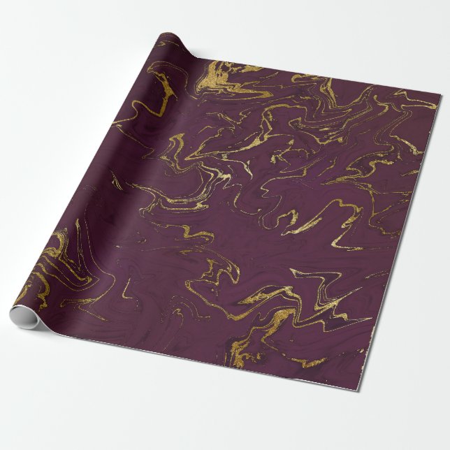 Papel De Presente Roxo de ameixa Dourada da Terra Profunda (Desenrolado)