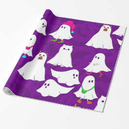 Papel De Presente roxo de cão fantasma de halloween
