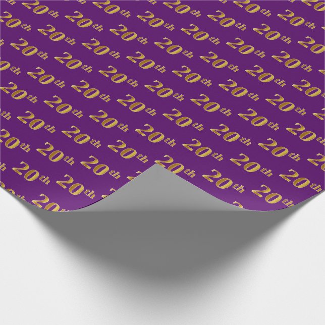 Papel De Presente Roxo, Dourado Falso 20º (Vigésimo) Evento (Ponta)