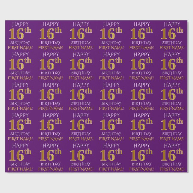 Papel De Presente Roxo, Dourado "FELIZ 16 ANOS" (Aberto)