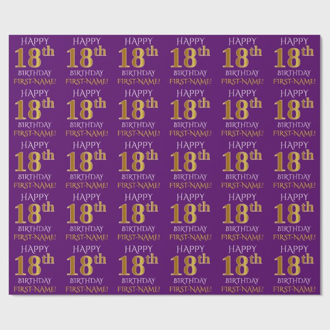 Papel De Presente Roxo, Dourado "FELIZ 18 ANOS" (Aberto)