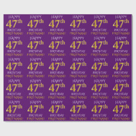 Papel De Presente Roxo, Dourado "FELIZ 47 ANOS"