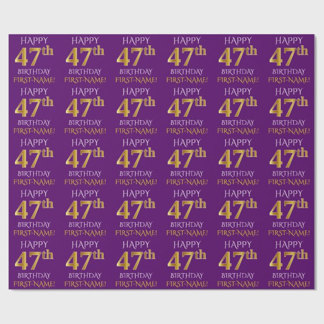 Papel De Presente Roxo, Dourado "FELIZ 47 ANOS" (Aberto)