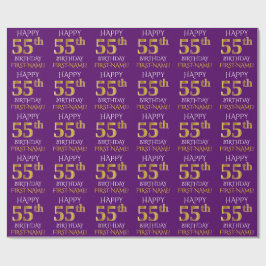 Papel De Presente Roxo, Dourado "FELIZ 55 ANOS"