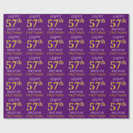 Papel De Presente Roxo, Dourado "FELIZ 57º ANIVERSÁRIO"