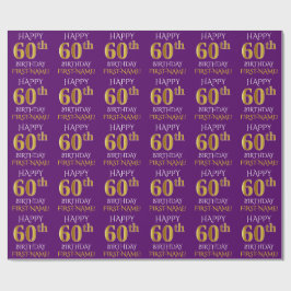 Papel De Presente Roxo, Dourado "FELIZ 60 ANOS"