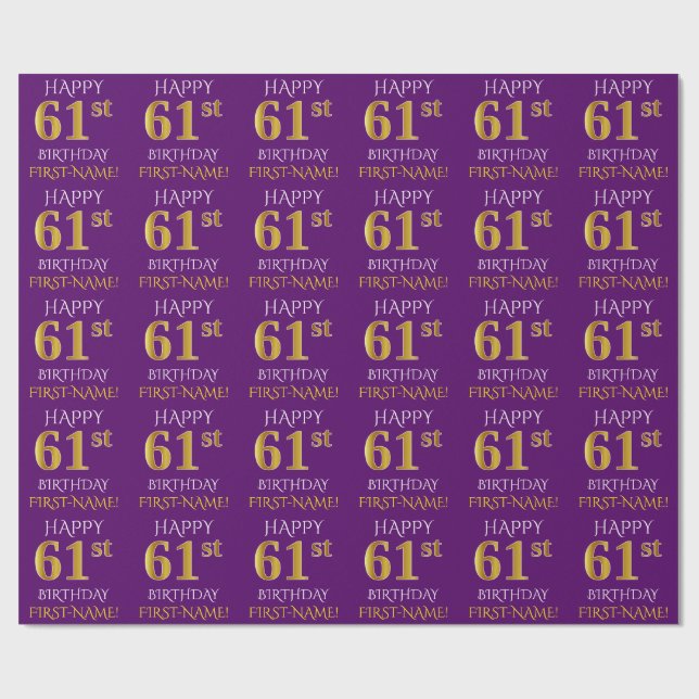 Papel De Presente Roxo, Dourado "FELIZ 61rua ANIVERSÁRIO" (Aberto)