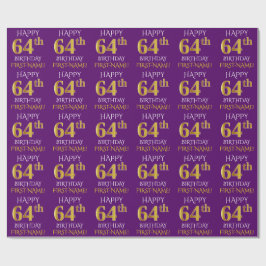 Papel De Presente Roxo, Dourado "FELIZ 64 ANOS"