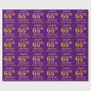 Papel De Presente Roxo, Dourado "FELIZ 66 ANOS"