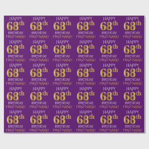 Papel De Presente Roxo, Dourado "FELIZ 68 ANOS"