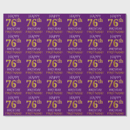 Papel De Presente Roxo, Dourado "FELIZ 76 ANOS"