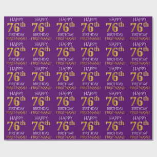 Papel De Presente Roxo, Dourado "FELIZ 76 ANOS"