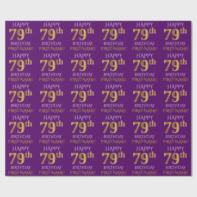 Papel De Presente Roxo, Dourado "FELIZ 79º ANIVERSÁRIO" (Aberto)