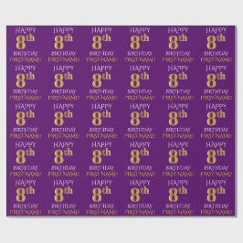 Papel De Presente Roxo, Dourado "FELIZ 8º ANIVERSÁRIO"