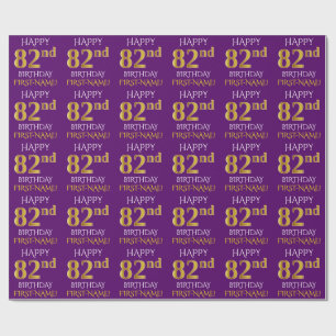 Papel De Presente Roxo, Dourado "FELIZ 82º ANIVERSÁRIO"