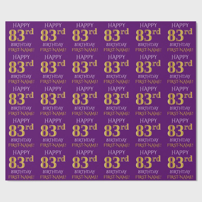 Papel De Presente Roxo, Dourado "FELIZ 83º ANIVERSÁRIO" (Aberto)