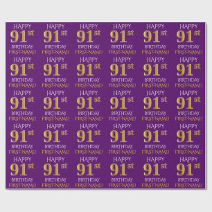 Papel De Presente Roxo, Dourado "FELIZ 91rua ANIVERSÁRIO"