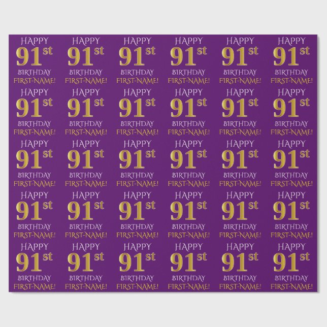 Papel De Presente Roxo, Dourado "FELIZ 91rua ANIVERSÁRIO" (Aberto)