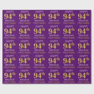 Papel De Presente Roxo, Dourado "FELIZ 94 ANOS"