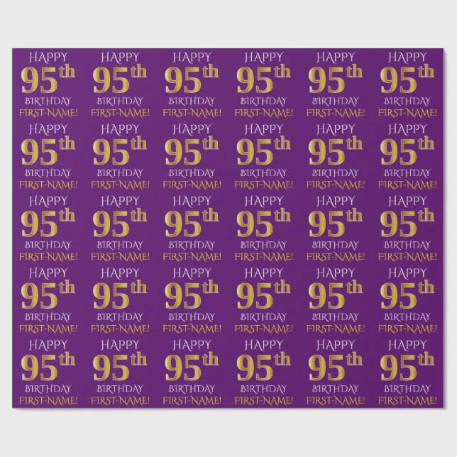 Papel De Presente Roxo, Dourado "FELIZ 95 ANOS" (Aberto)