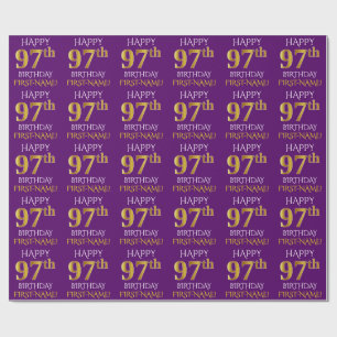Papel De Presente Roxo, Dourado "FELIZ 97º ANIVERSÁRIO"