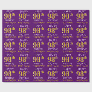 Papel De Presente Roxo, Dourado "FELIZ 98 ANOS"