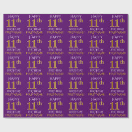 Papel De Presente Roxo, Dourado "FELIZ ANIVERSÁRIO 11"