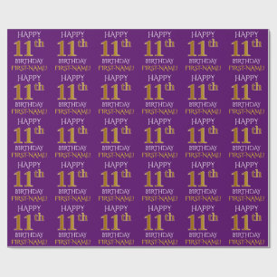 Papel De Presente Roxo, Dourado "FELIZ ANIVERSÁRIO 11"