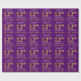 Papel De Presente Roxo, Dourado "FELIZ ANIVERSÁRIO 12"