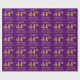 Papel De Presente Roxo, Dourado "FELIZ ANIVERSÁRIO 44"