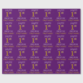 Papel De Presente Roxo, Dourado "primeiro aniversario FELIZ"