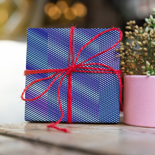 Papel De Presente Roxo e Azul - Moiré Stripe Moderno Abstrato Legal (Criador carregado)